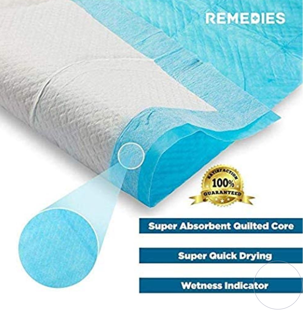 Remedies Disposable Underpads with Ultra Absorbant 85g Fluff Fill