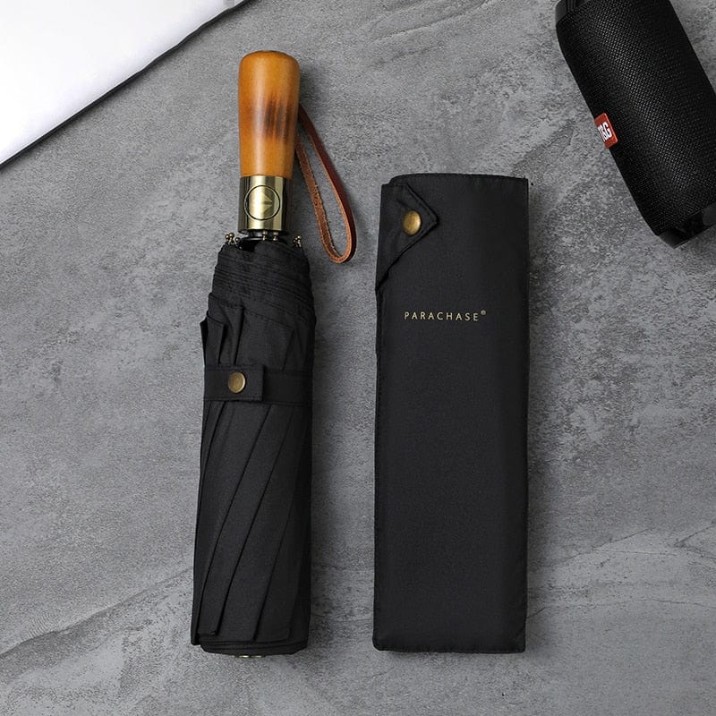 Revolight Apparel & Accessories Black Unisex Stylish Automatic Umbrella 115cm Double Layer Windproof Wooden Handle Strong 10 Ribs