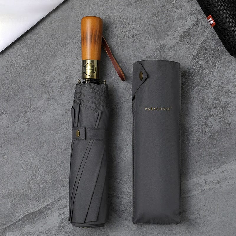 Revolight Apparel & Accessories Grey Unisex Stylish Automatic Umbrella 115cm Double Layer Windproof Wooden Handle Strong 10 Ribs