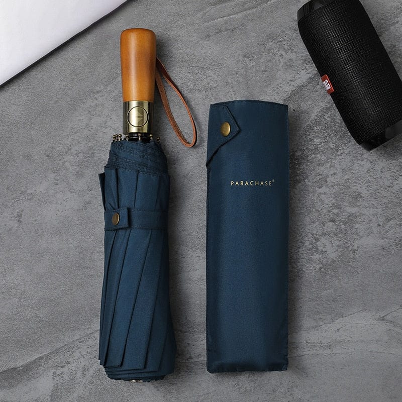 Revolight Apparel & Accessories Navy Unisex Stylish Automatic Umbrella 115cm Double Layer Windproof Wooden Handle Strong 10 Ribs