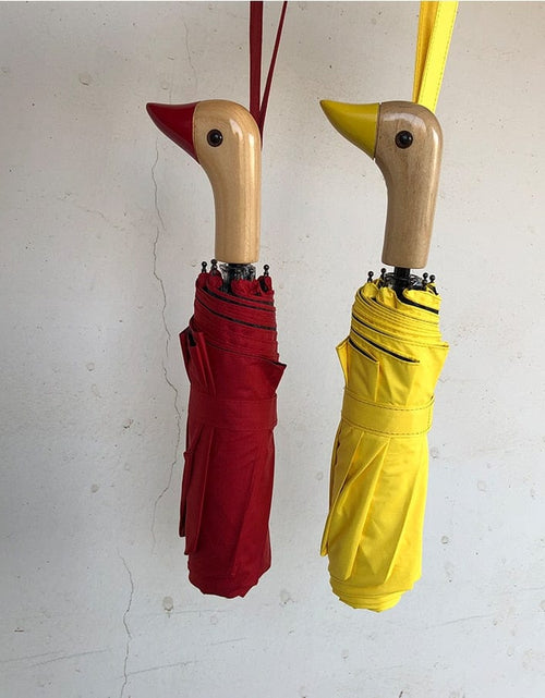 Load image into Gallery viewer, Revolight Apparel &amp; Accessories Semi-Automatic Umbrella Cute Wooden Duck Head Folding Rain and Sun
