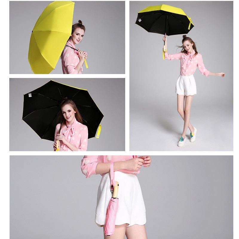 Revolight Apparel & Accessories Semi-Automatic Umbrella Cute Wooden Duck Head Folding Rain and Sun