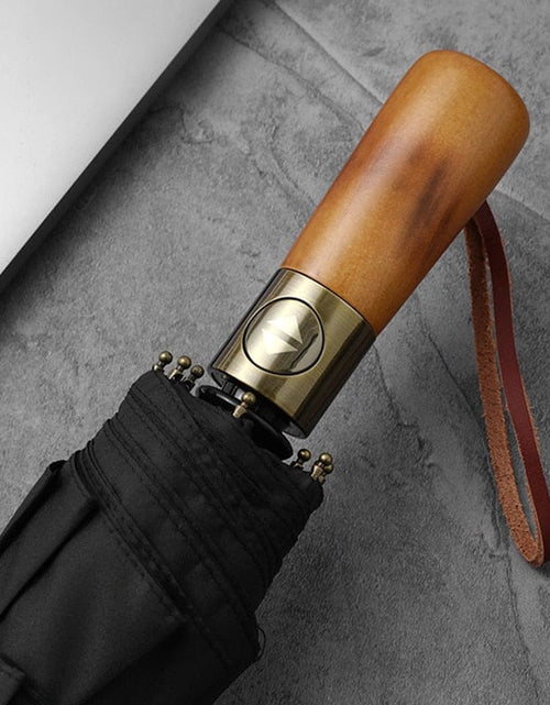 Load image into Gallery viewer, Revolight Apparel &amp; Accessories Unisex Stylish Automatic Umbrella 115cm Double Layer Windproof Wooden Handle Strong 10 Ribs
