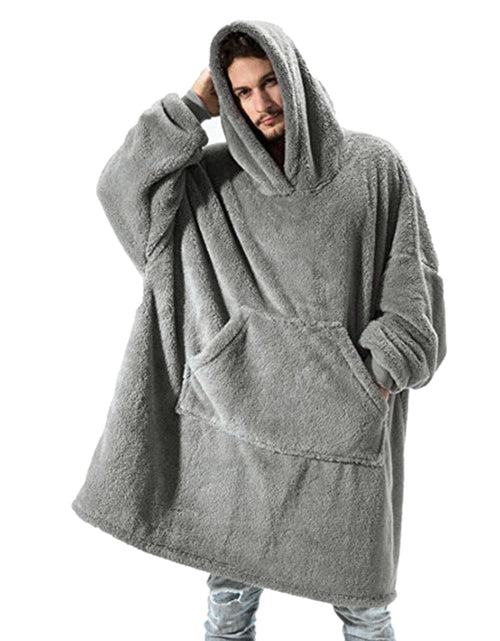 Load image into Gallery viewer, Revolight Blankets Grey Winter Warmth Cozy Flannel Blanket Hoodie With Sleeves
