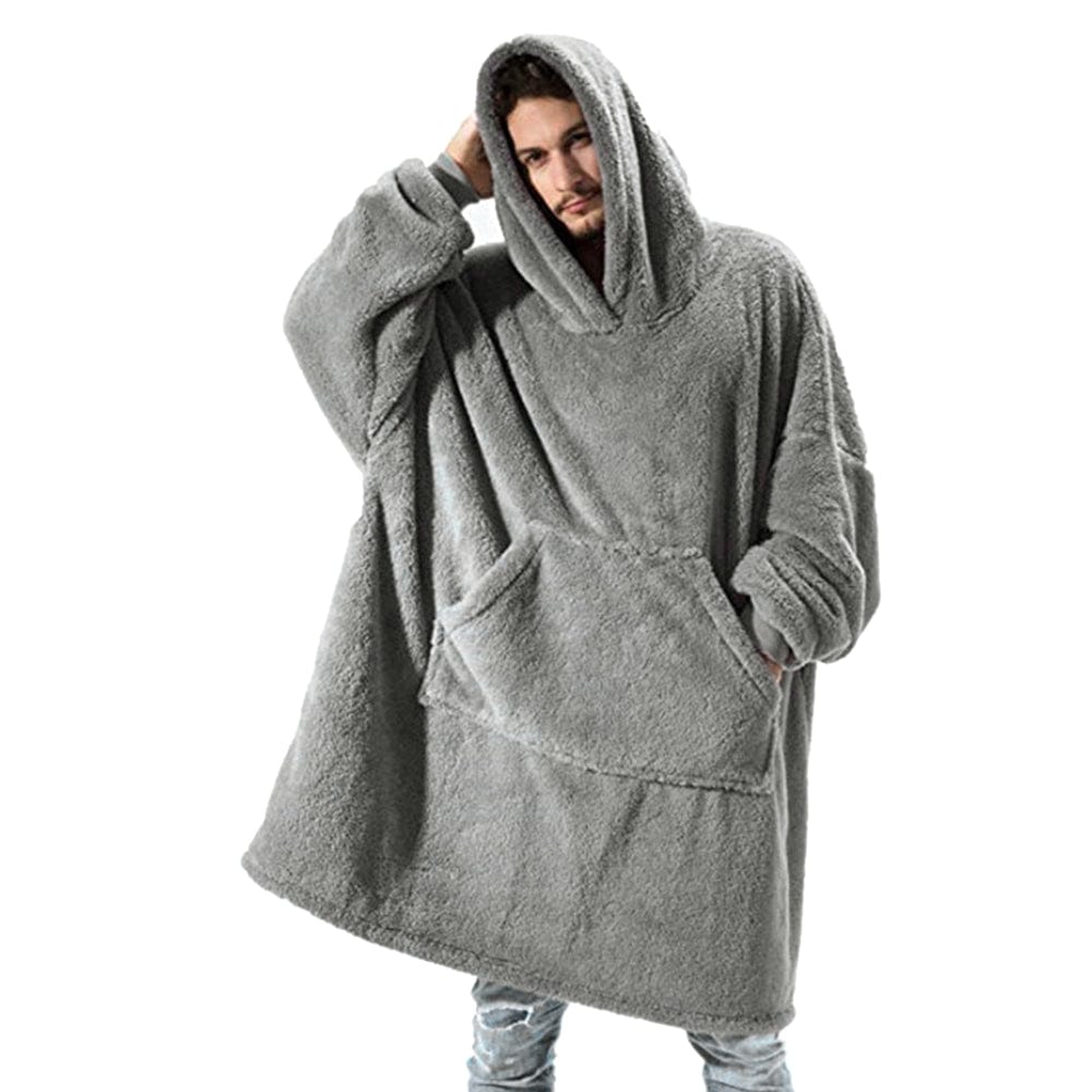 Revolight Blankets Grey Winter Warmth Cozy Flannel Blanket Hoodie With Sleeves