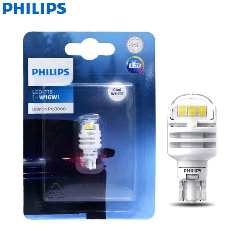 Revolight Car Philips LED T16 W16W Ultinon Pro3000 Turn Signals 6000K White Reverse Lamps Auto Indlcator Bulbs Fog Light 11067U30CWB1, 1x