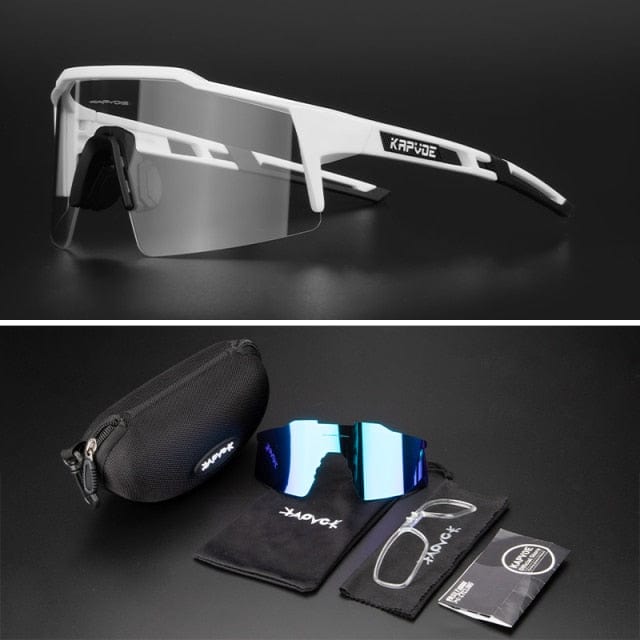 Revolight Cycling 03 - 2 Lenses Photochromic KAPVOE UV400 Unisex Polarised Cycling Glasses MTB (2 Types Photochromic and Sunglasses)