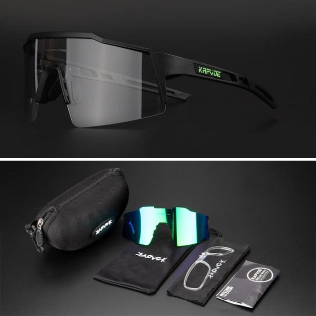 Revolight Cycling 10 - 2 Lenses Photochromic KAPVOE UV400 Unisex Polarised Cycling Glasses MTB (2 Types Photochromic and Sunglasses)