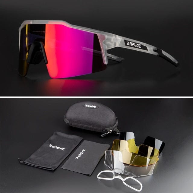 Revolight Cycling 12 - 4 Lenses KAPVOE UV400 Unisex Polarised Cycling Glasses MTB (2 Types Photochromic and Sunglasses)