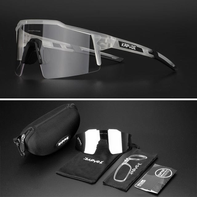 Revolight Cycling 13 - 2 Lenses Photochromic KAPVOE UV400 Unisex Polarised Cycling Glasses MTB (2 Types Photochromic and Sunglasses)