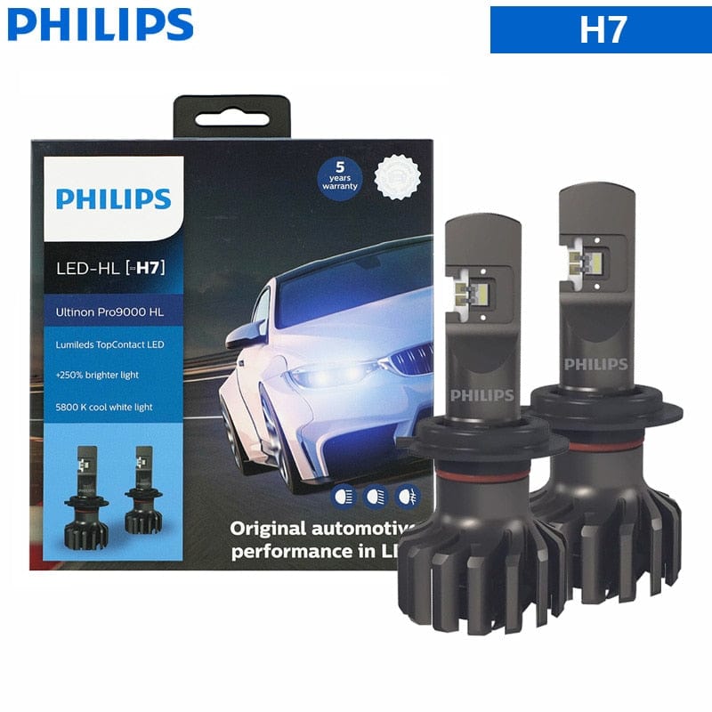 Revolight H7 Philips Ultinon Pro9000 H1 H4 H7 LED H8 H11 H16 HB3 HB4 H1R2 Car Headlight 9005 9006 9012 5800K White 250% Bright LED Auto Lamps