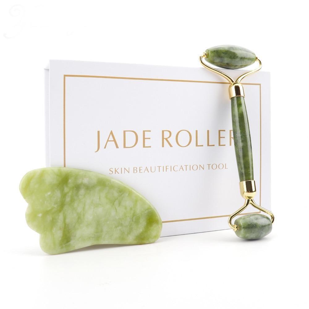 Revolight Jade Roller Horn set Duel Jade Roller Gua Sha Face-lift Set Facial Massage Roller