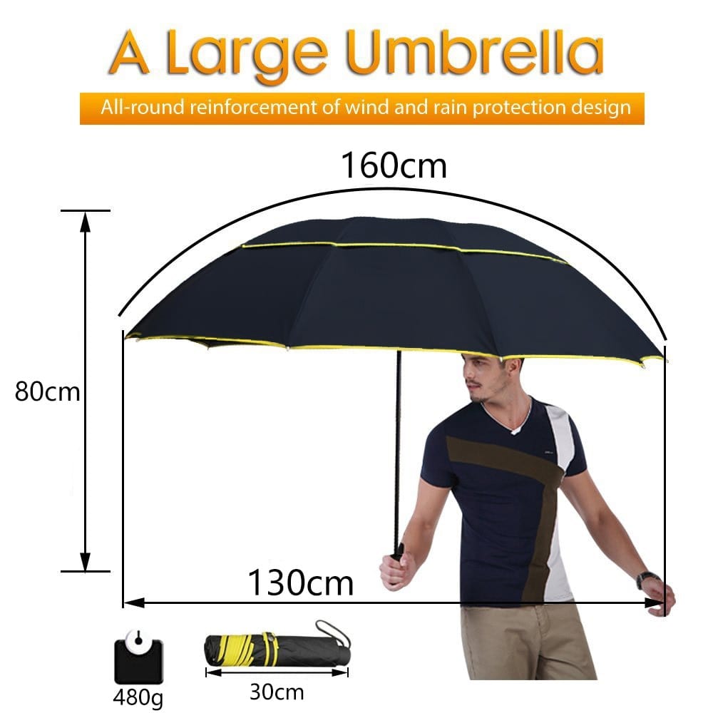 Revolight Outdoor Umbrellas & Sunshades Large 130CM Unisex Umbrella 3 Folding Strong Windproof