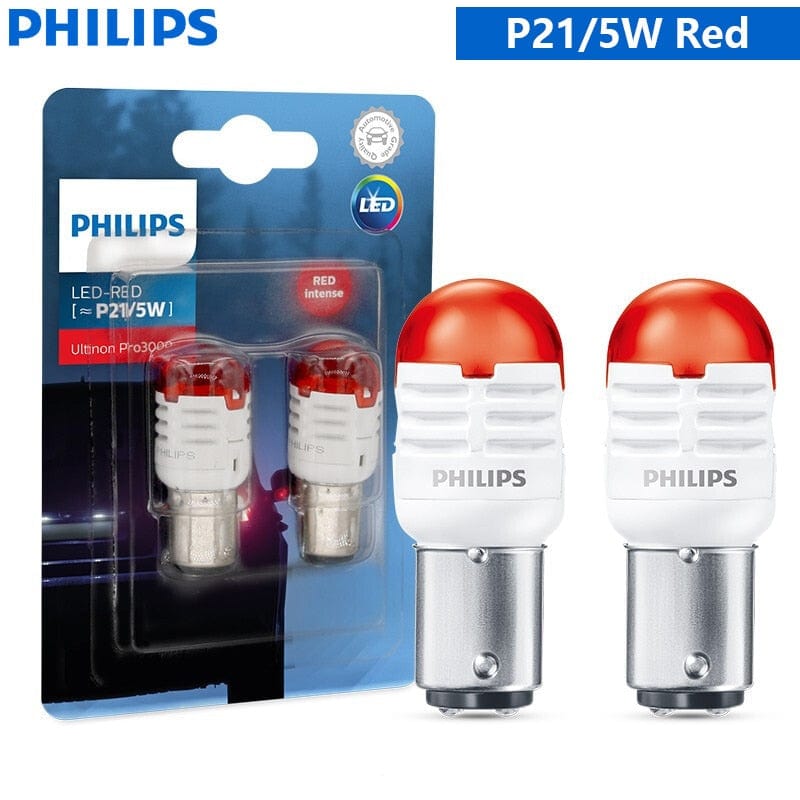 Revolight P21-5W Red Philips Ultinon Pro3000 LED S25 P21W P21/5W 1156 1157 Signals Lamps Red White Auto Reverse Light Rear Bulbs Stop Fog Beams, 2x