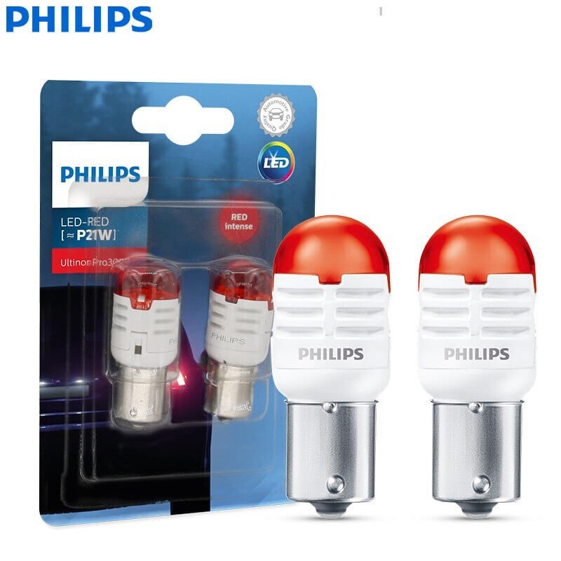 Revolight Philips LED P21W BA15s 1156 S25 12V Ultinon Pro3000 Red Turn Signal Lamps Stop Light Reverse Bulbs Fog Light 11498U30RB2, 2pcs