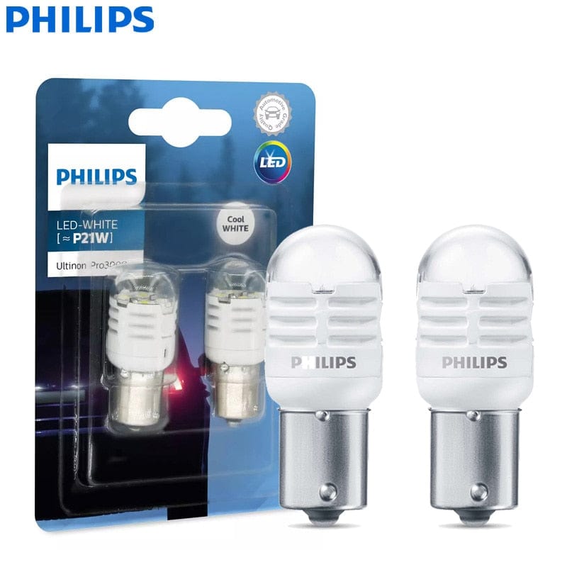 Revolight Philips LED P21W S25 1156 Ultinon Pro3000 12V 6000K White LED Turn Signal Lamps Car Position Stop Fog Light 11498U30CWB2, 2pcs