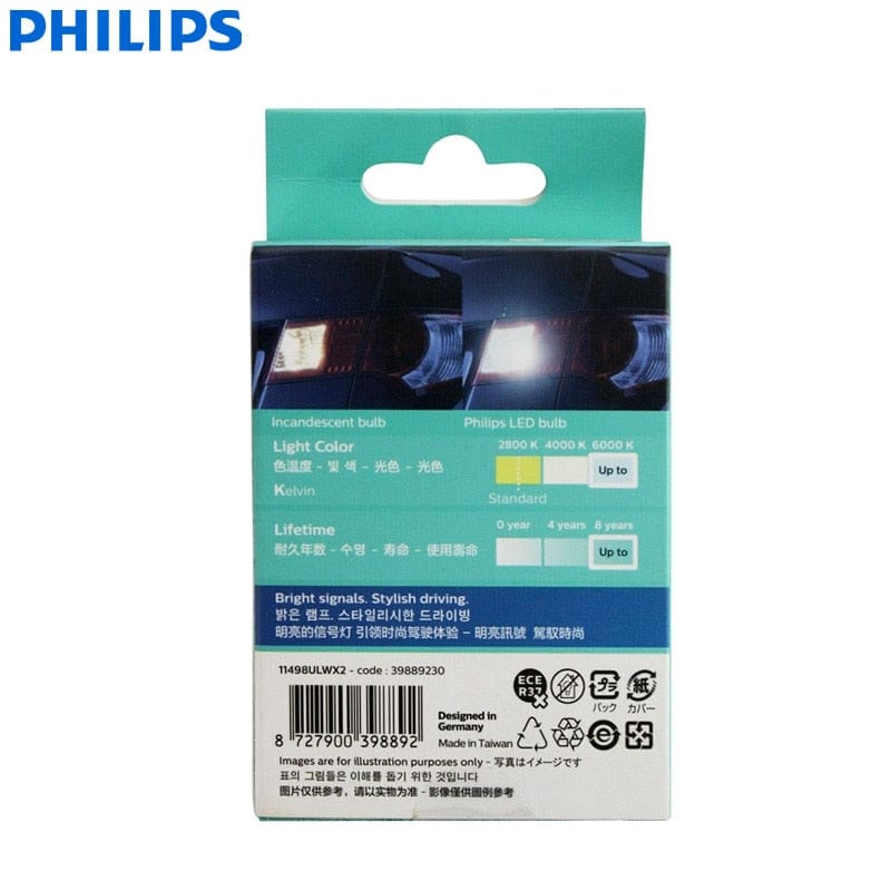 Revolight Philips LED S25 P21W 1156 Ultinon BA15s 12V 6000K White Car LED Indlcator Lamps Stop Fog Light Reverse Bulbs 11498ULWX2, 2x