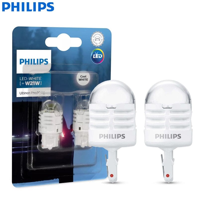 Revolight Philips LED Ultinon Pro3000 W21W T20 12V 6000K White Turn Signal Lamps Car Reverse Bulbs Indlcator Light 7440 11065U30CWB2, 2pcs