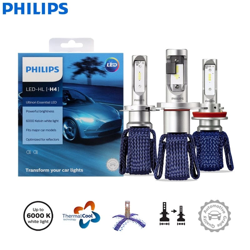 Revolight Philips Ultinon Essential LED H4 H7 H8 H11 H16 HB3 HB4 H1R2 9003 9005 9006 9012 12V UEX2 6000K Auto Headlight Fog Lamps (Twin)