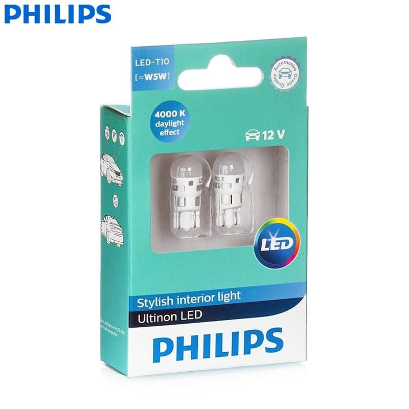 Revolight Philips Ultinon LED 4000K W5W T10 Warm White Auto Interior Bulbs Turn Signals LED Door Reading Lamps W2.1x9.5d 11961ULW4X2, 2pcs