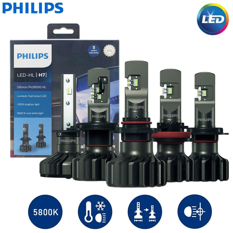 Revolight Philips Ultinon Pro9000 H1 H4 H7 LED H8 H11 H16 HB3 HB4 H1R2 Car Headlight 9005 9006 9012 5800K White 250% Bright LED Auto Lamps
