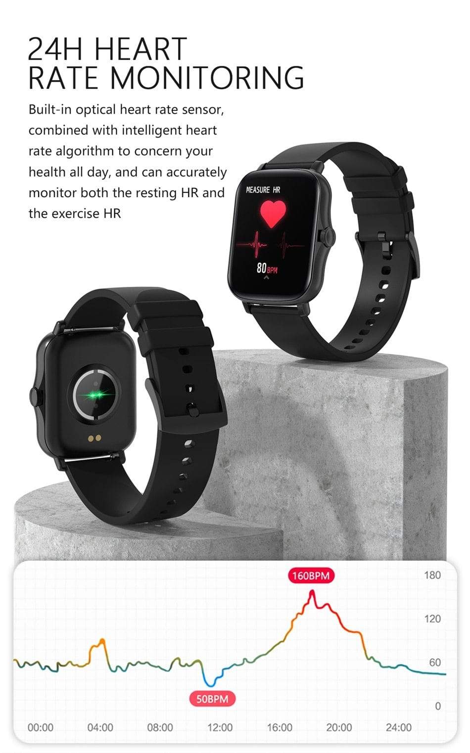 Revolight Smart Watch LIGE Y20 Unisex Waterproof Smart Watch Heart Rate and Blood Pressure Monitor (IOS & Android)