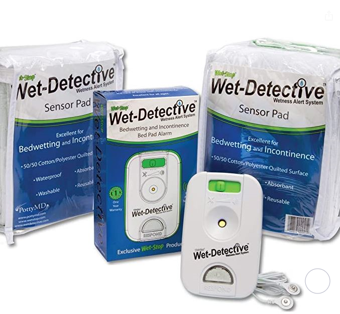 Wet Detective Incontinence & Bedwetting Pad Alarm System with 2 Sensor Pads and 4 Ultra Soft Bed Underpads